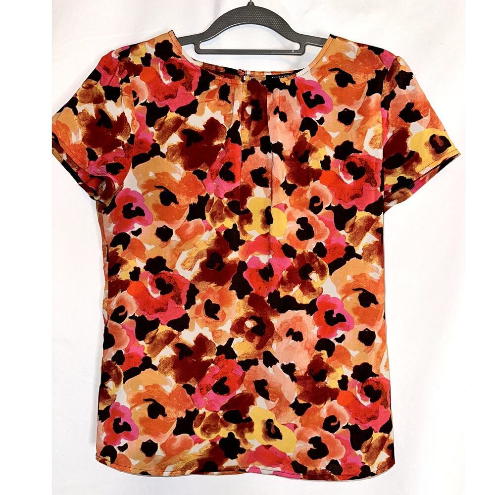 Ann Taylor Petites Womens Blouse Shirt Sz Small Sher Floral Stretch Short Sleeve
